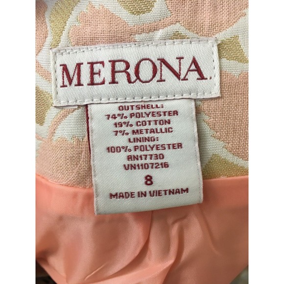 Merona Women Skirt Pencil Straight Sz 8 Peach Gold Metallic Brocade Evening SK5 - Picture 2 of 8